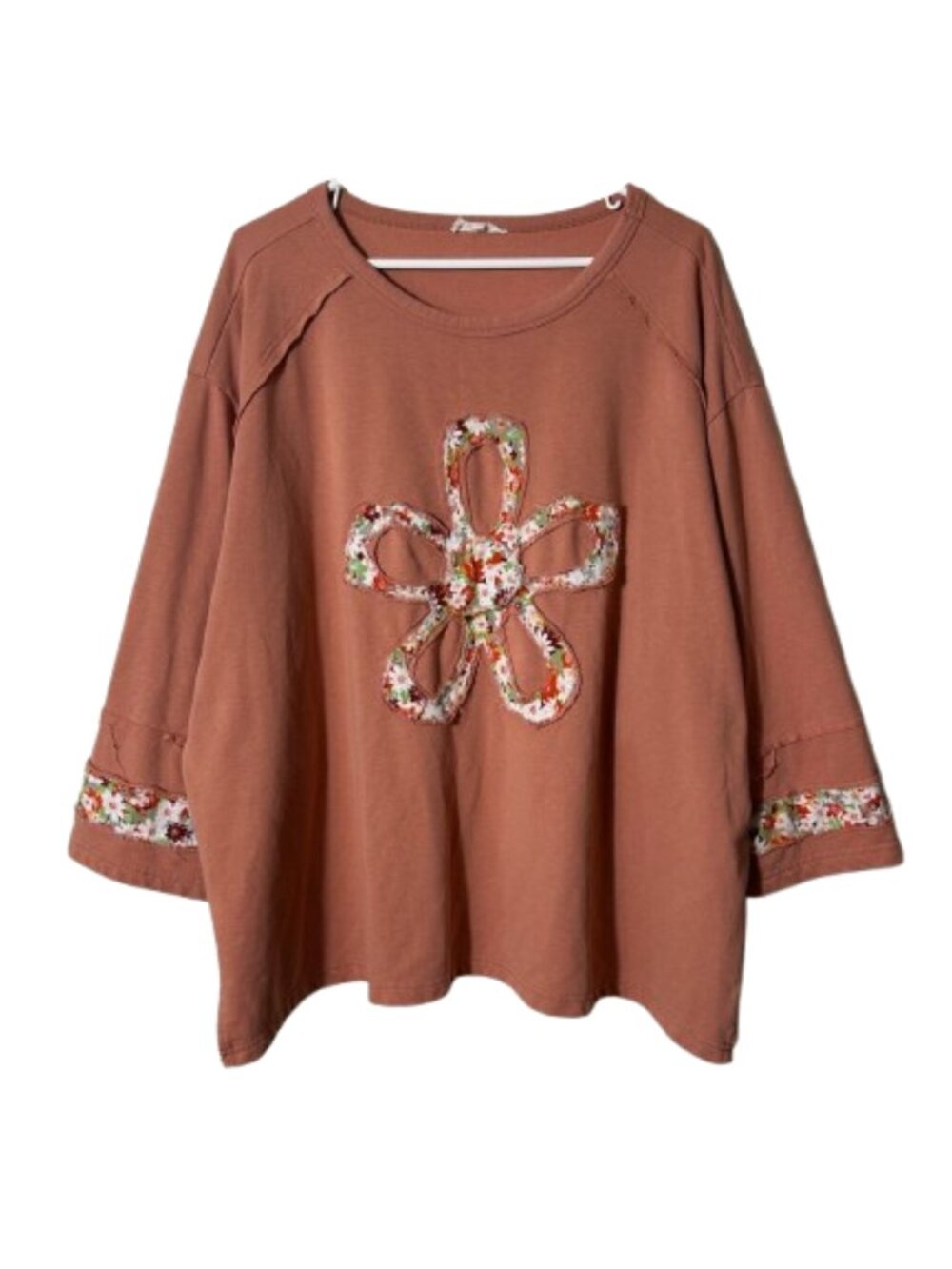 Easel coral patchwork flower power rustic half sleeve sweatshirt womens 2X